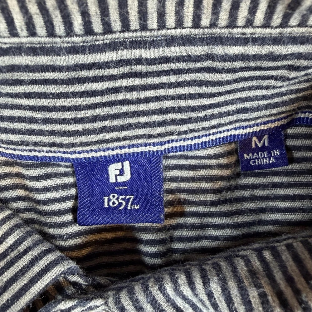 FootJoy Polo Shirt Mens Medium Blue Striped 1857 Pima Cotton Golf Stretch Top - Picture 3 of 7